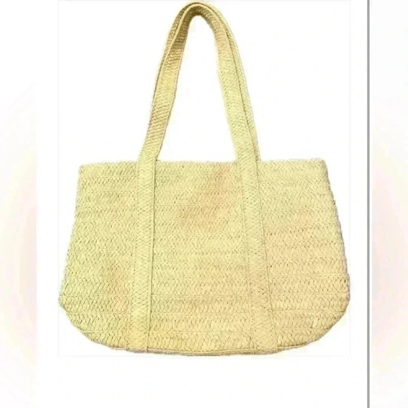 Draper James Woven Raffia Magnolia Tote Bag Navy interior with Zip Pocket - Picture 1 of 10